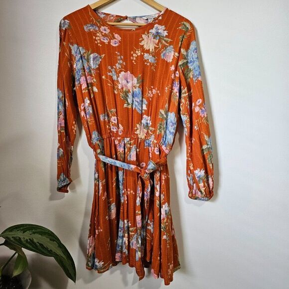 EUC AMERICAN EAGLE OUTFITTERS FLORAL BOHO CUT OUT BACK LONGSLEEVES SHORT DRESS M - Picture 1 of 14